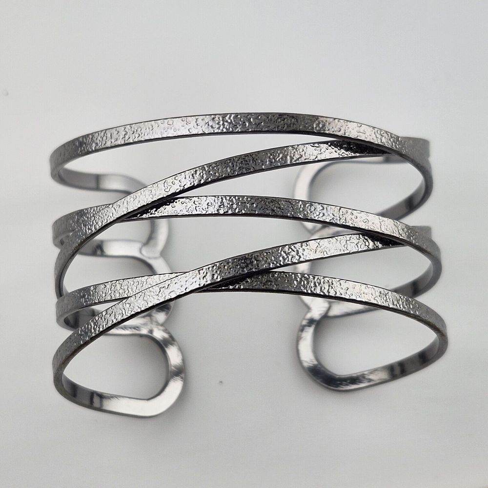 Textured‎ Gun Metal Criss Cross Cuff Bracelet